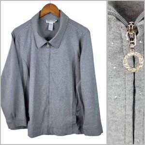 Cathy Daniels Cardigan Sweatshirt Jacket Plus 3X Gray Studded Bling Grey Casual